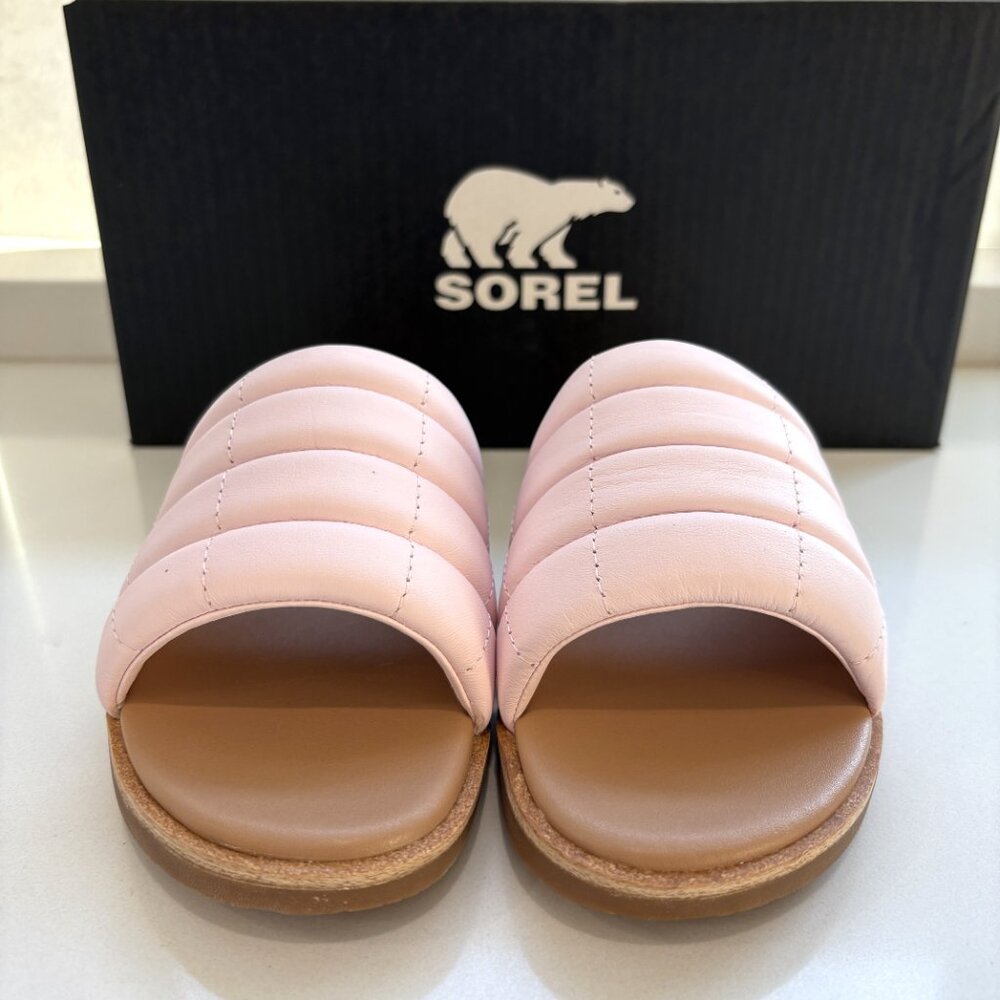 Sorel Ella III Slide Sandals Quilted Leather Slip On Flats Whitened Pink Size 7 - Picture 3 of 7